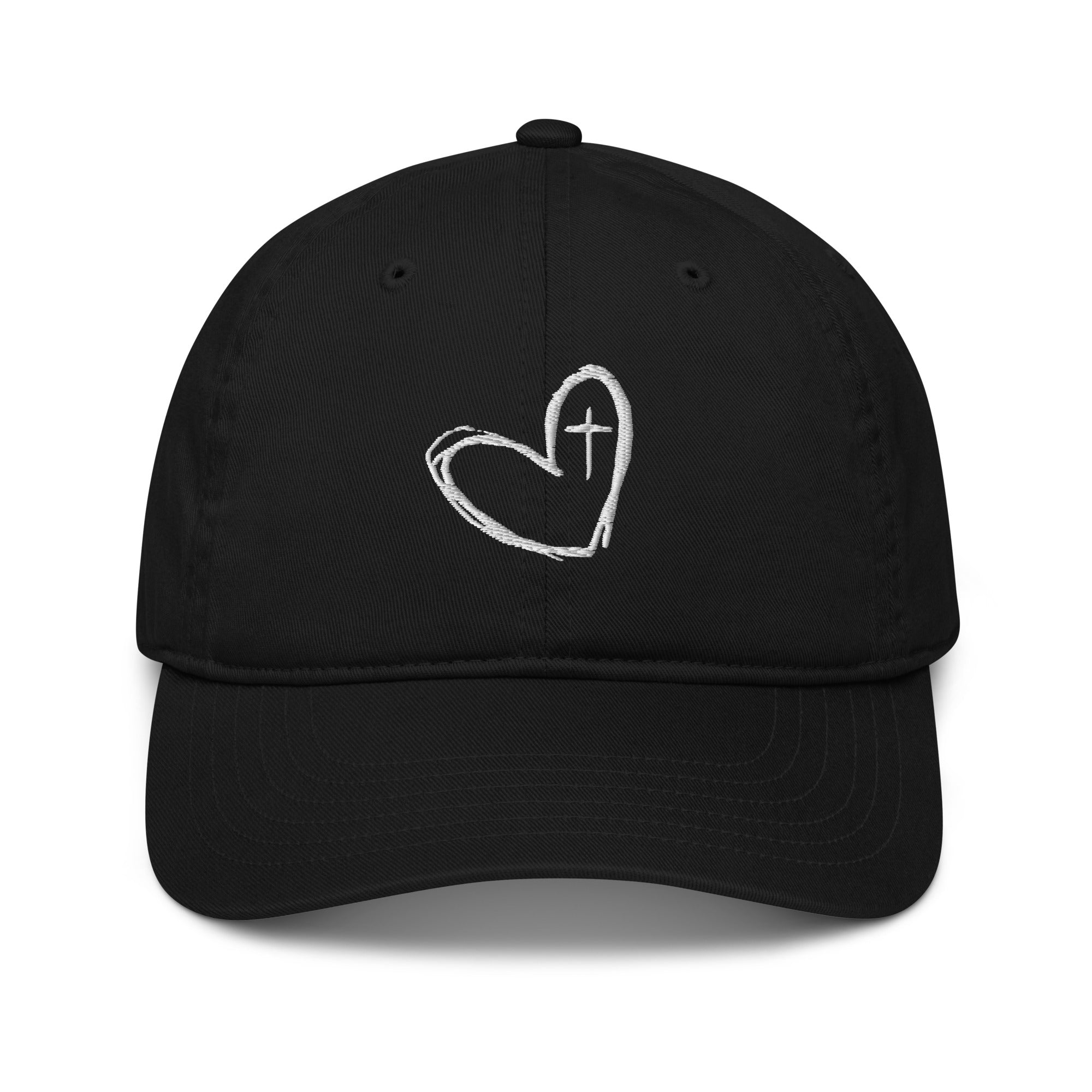 Fear Not women's organic cotton embroidered hat in black - front view