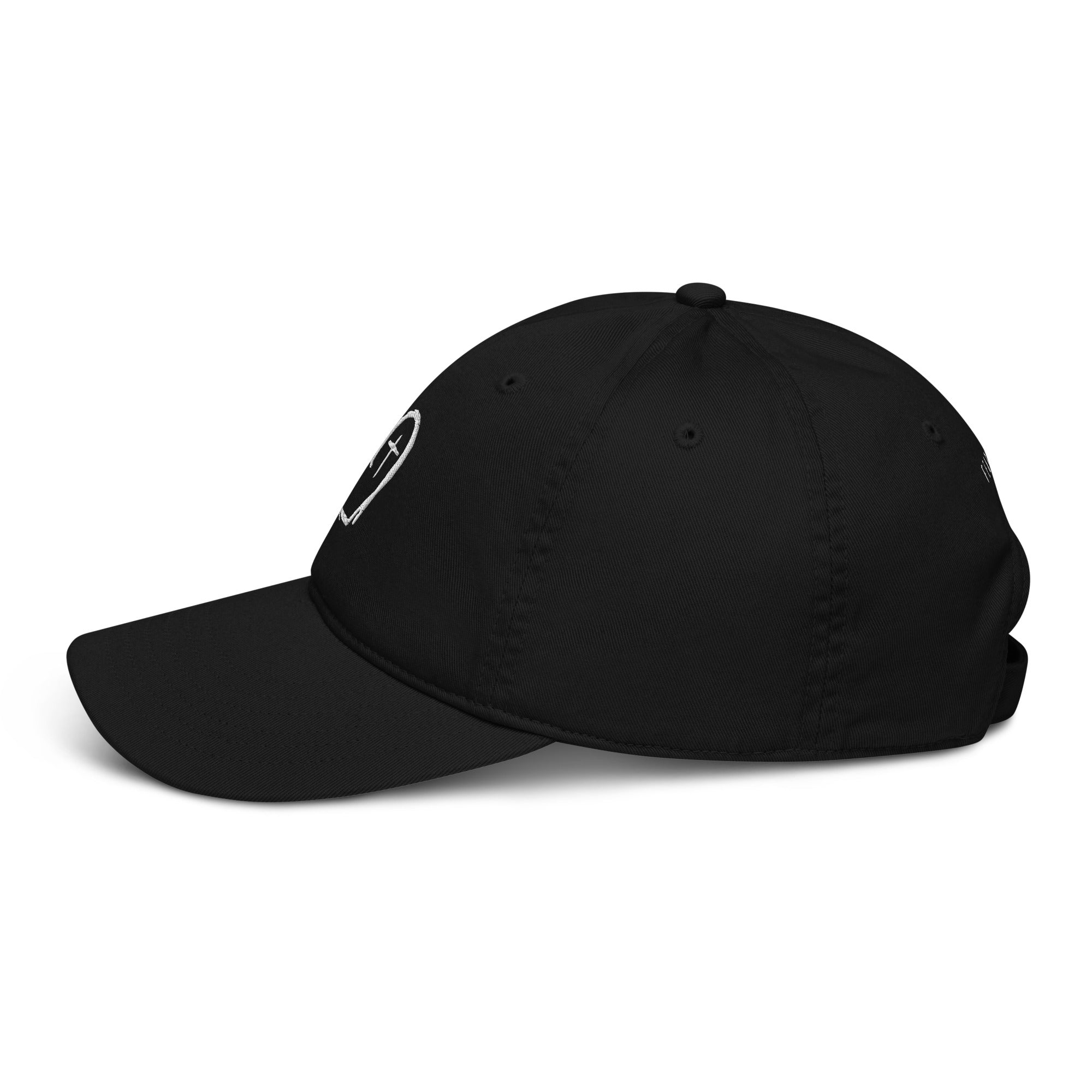 Fear Not women's organic cotton embroidered hat in black - side view