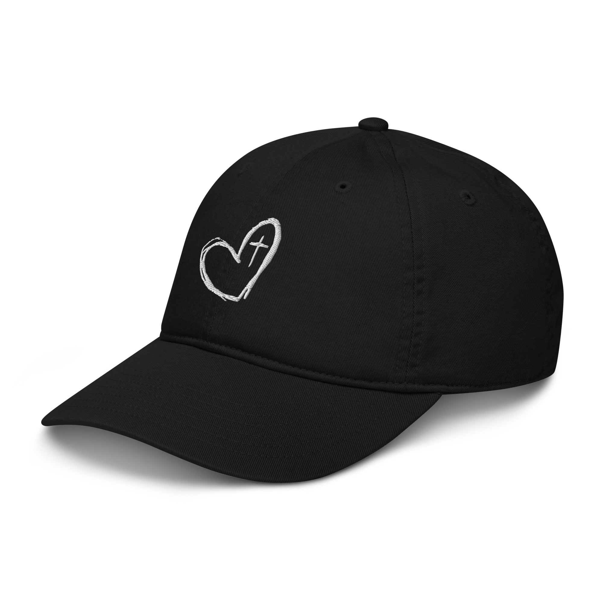 Fear Not women's organic cotton embroidered hat in black - angle view