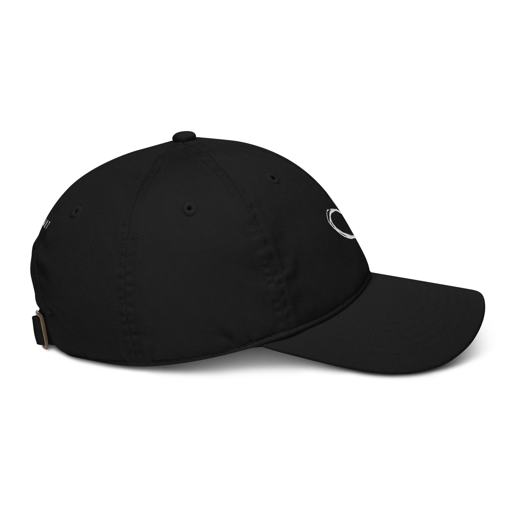 Fear Not women's organic cotton embroidered hat in black - Side view