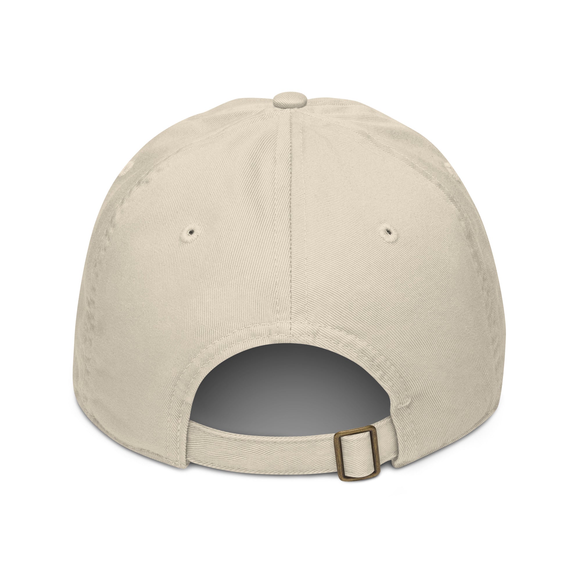 Women's John 16:33 organic hat back view - adjustable brass slider closure color cream