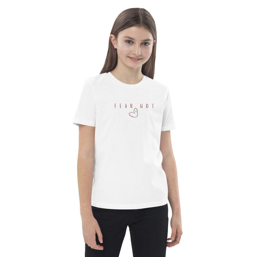 Organic cotton girls Christian t-shirt in white- front view