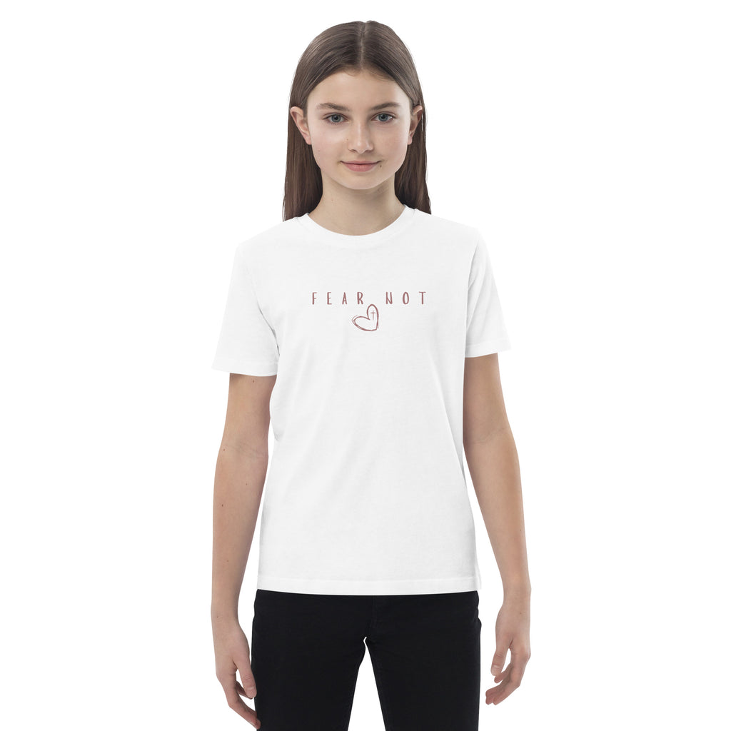 Organic cotton girls Christian t-shirt in white- front view