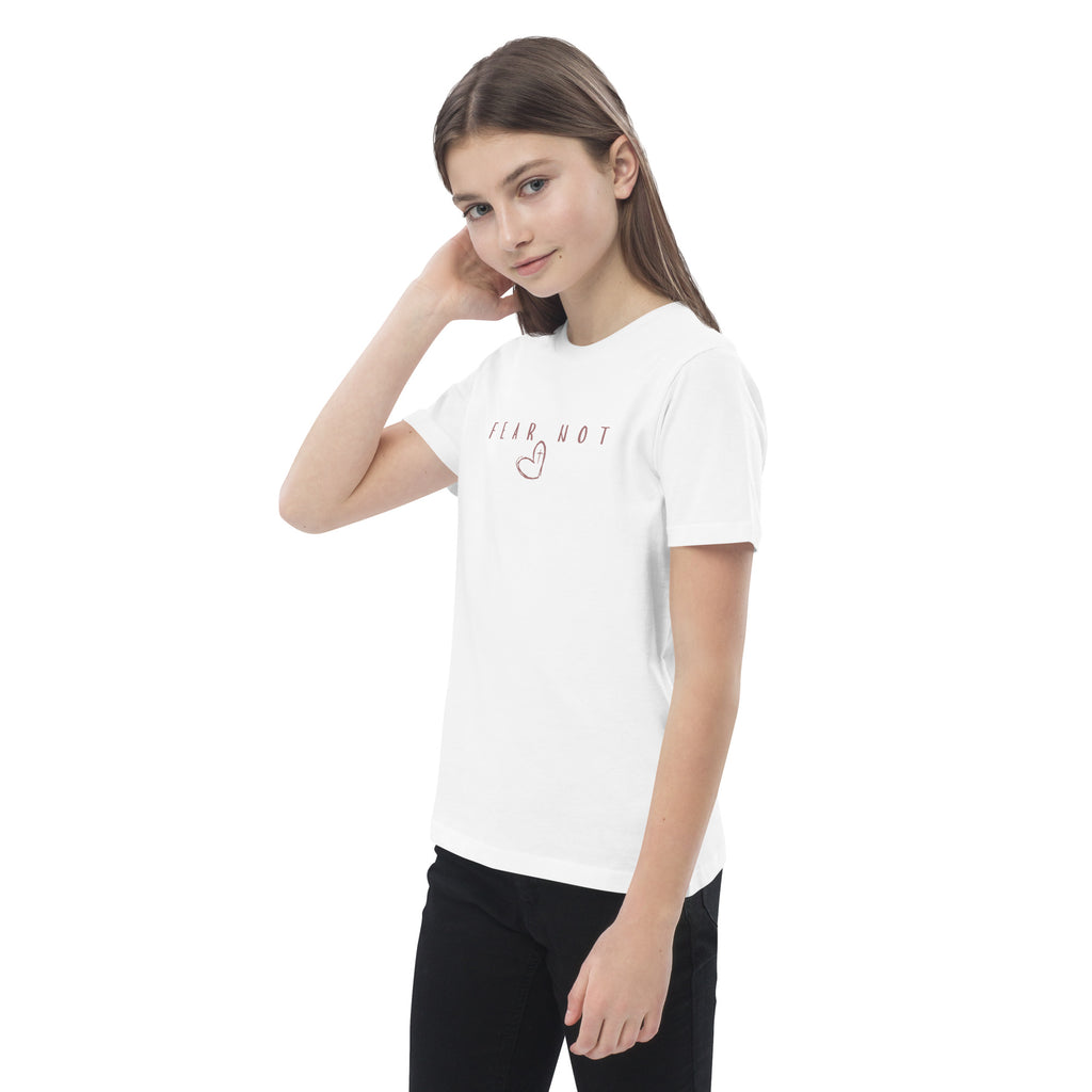 Organic cotton girls Christian t-shirt in white- front view