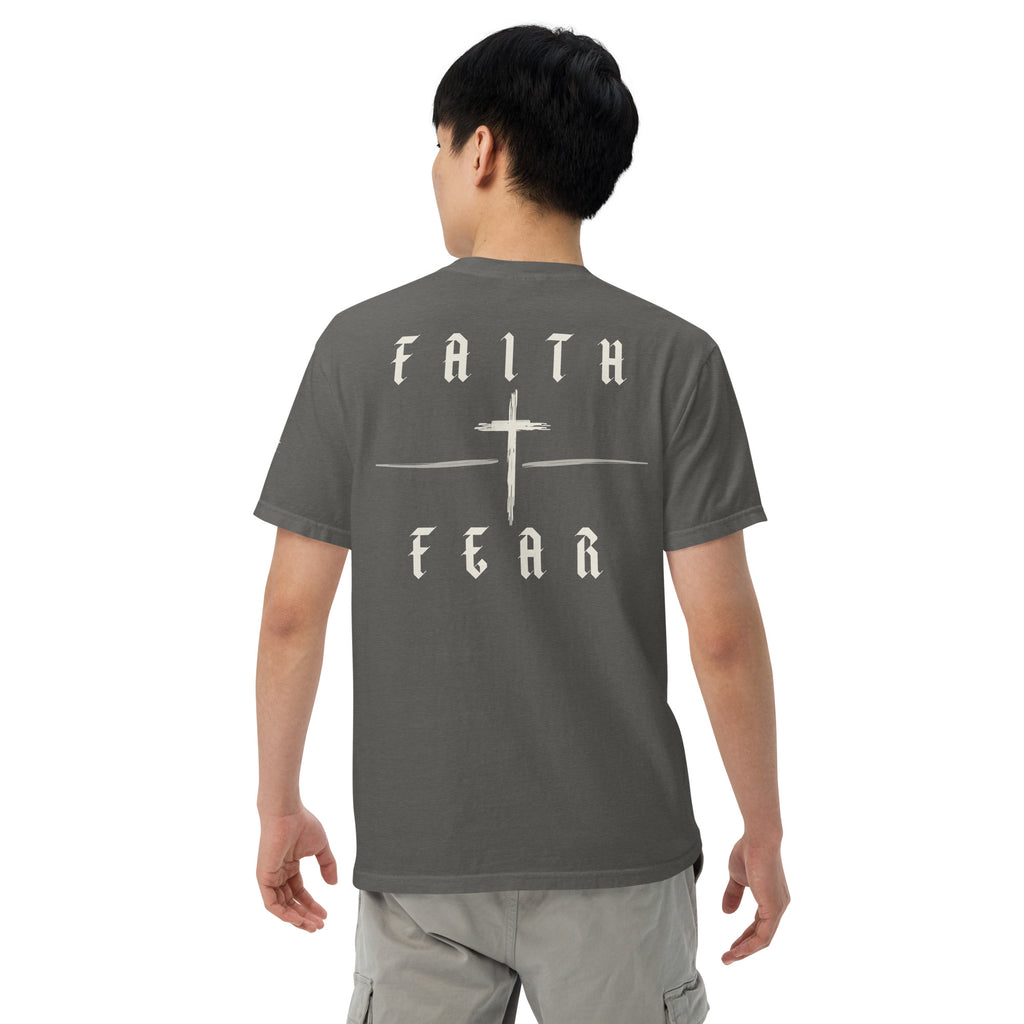 Men's Faith Over Fear premium Christian t-shirt in Pepper- back view