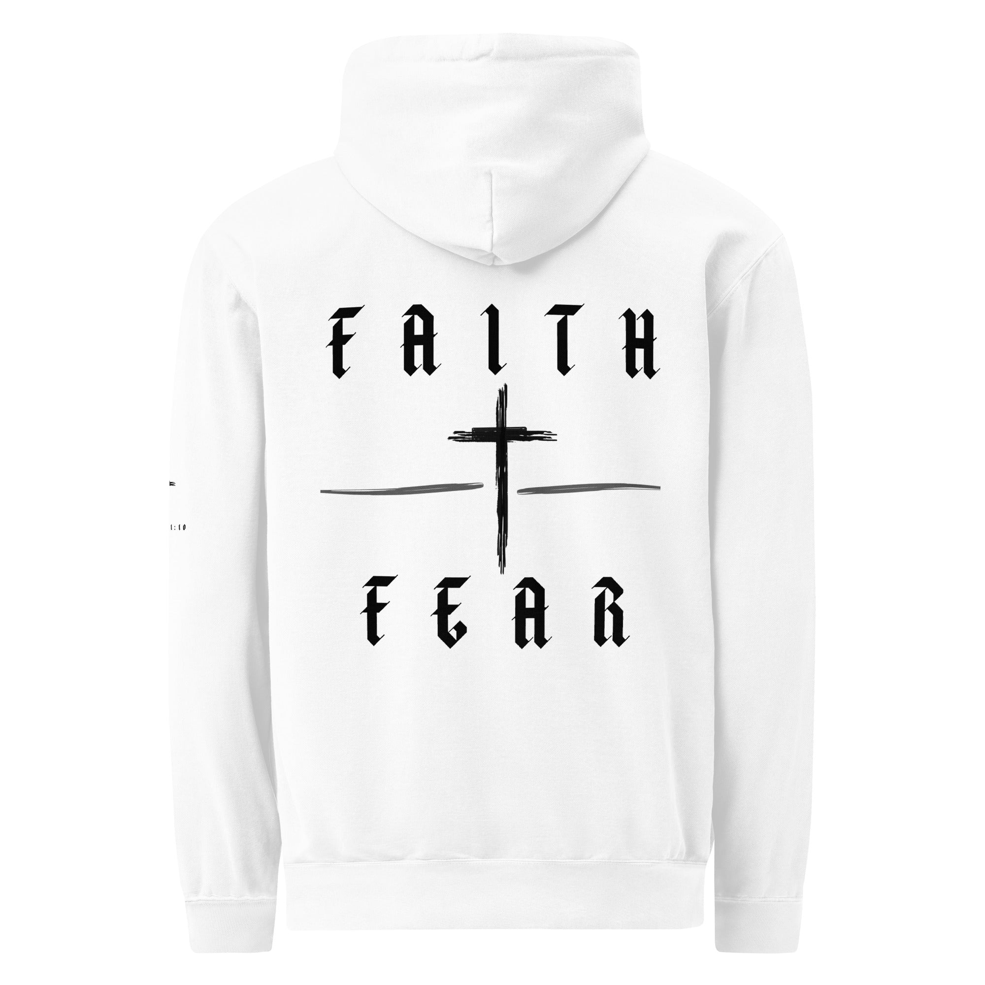 Men's Faith Over Fear signature Christian hoodie in White- back view