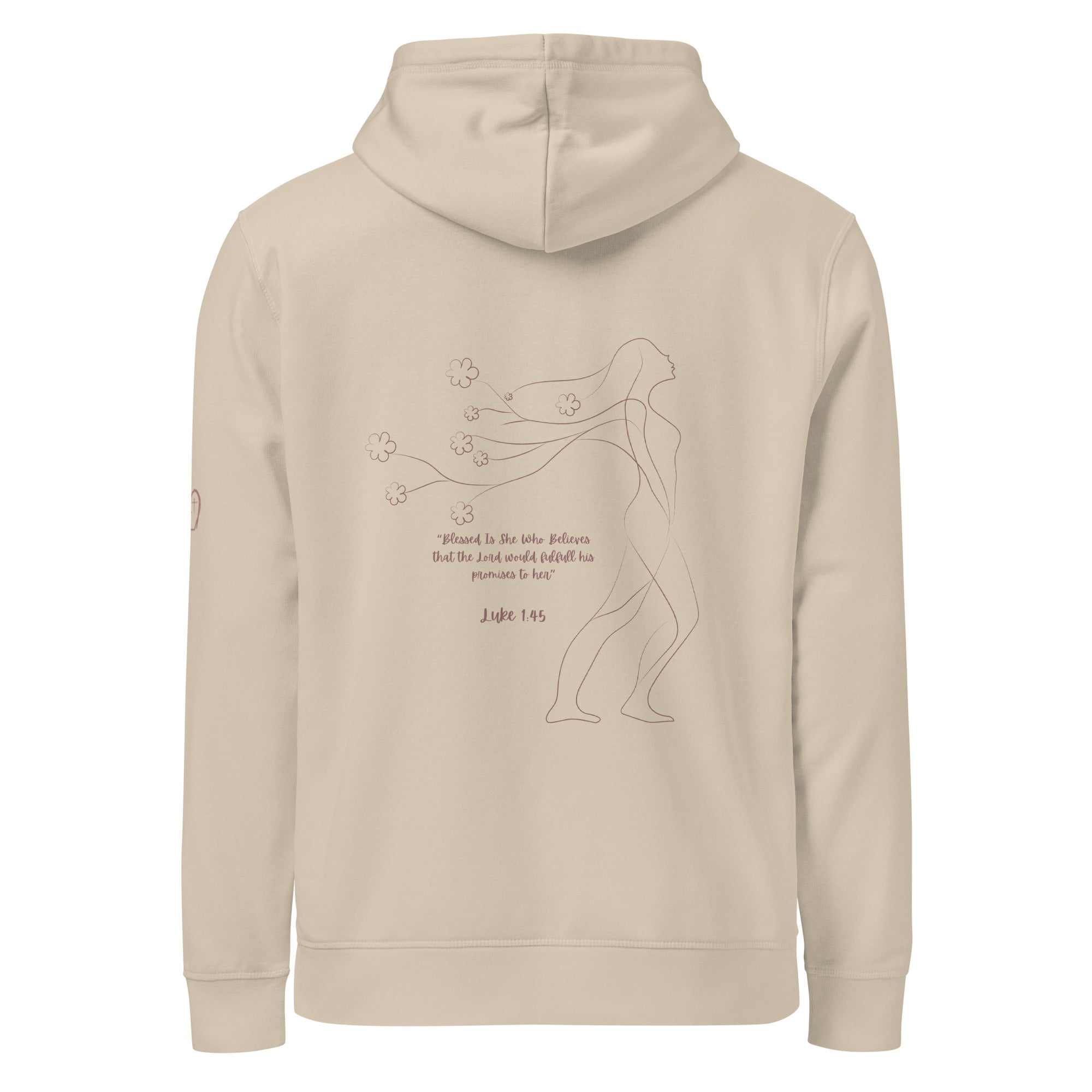 Women's Blessed Is She organic Christian hoodie in desert dust - back view