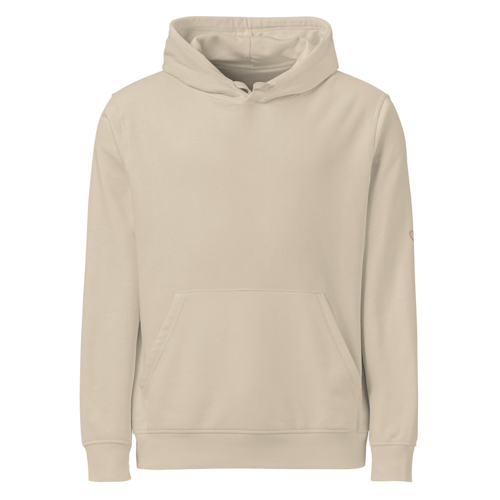 Women's Blessed Is She organic Christian hoodie in desert dust -front view