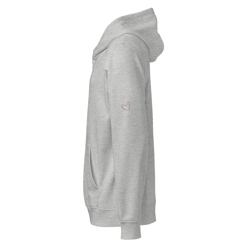 Product mockupWomen's Blessed Is She organic Christian hoodie in heather grey side view