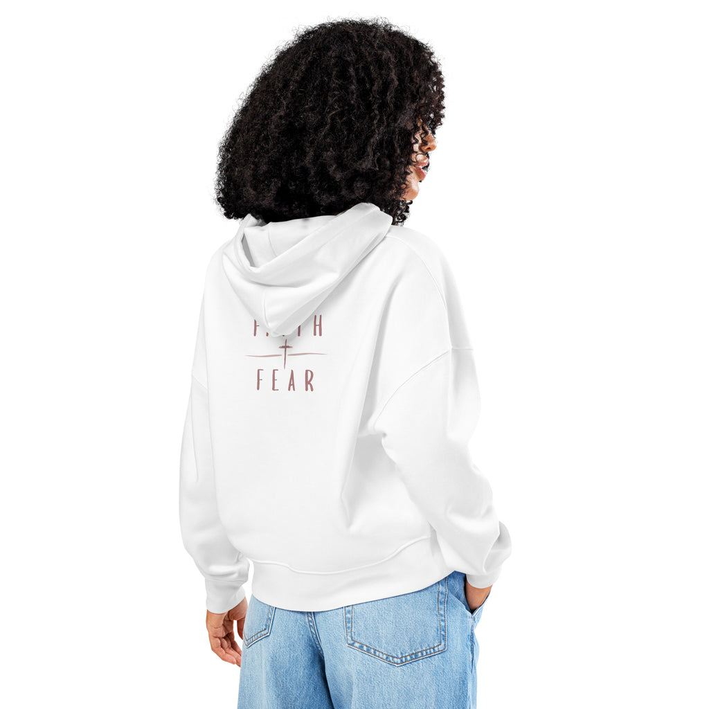 Women's Faith Over Fear signature Christian hoodie in White- back view