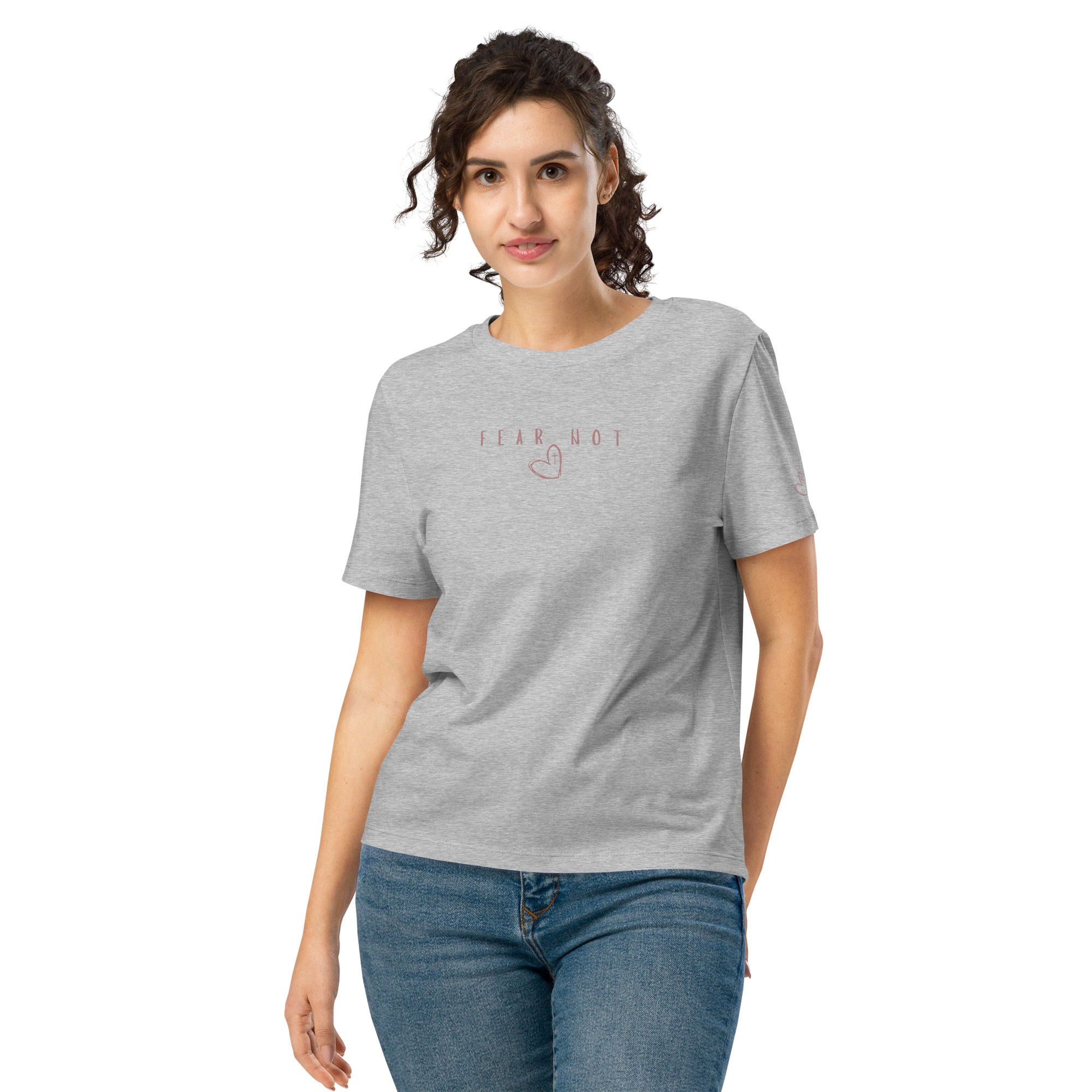 Women's Fear Not organic Christian t-shirt in heather grey - front view