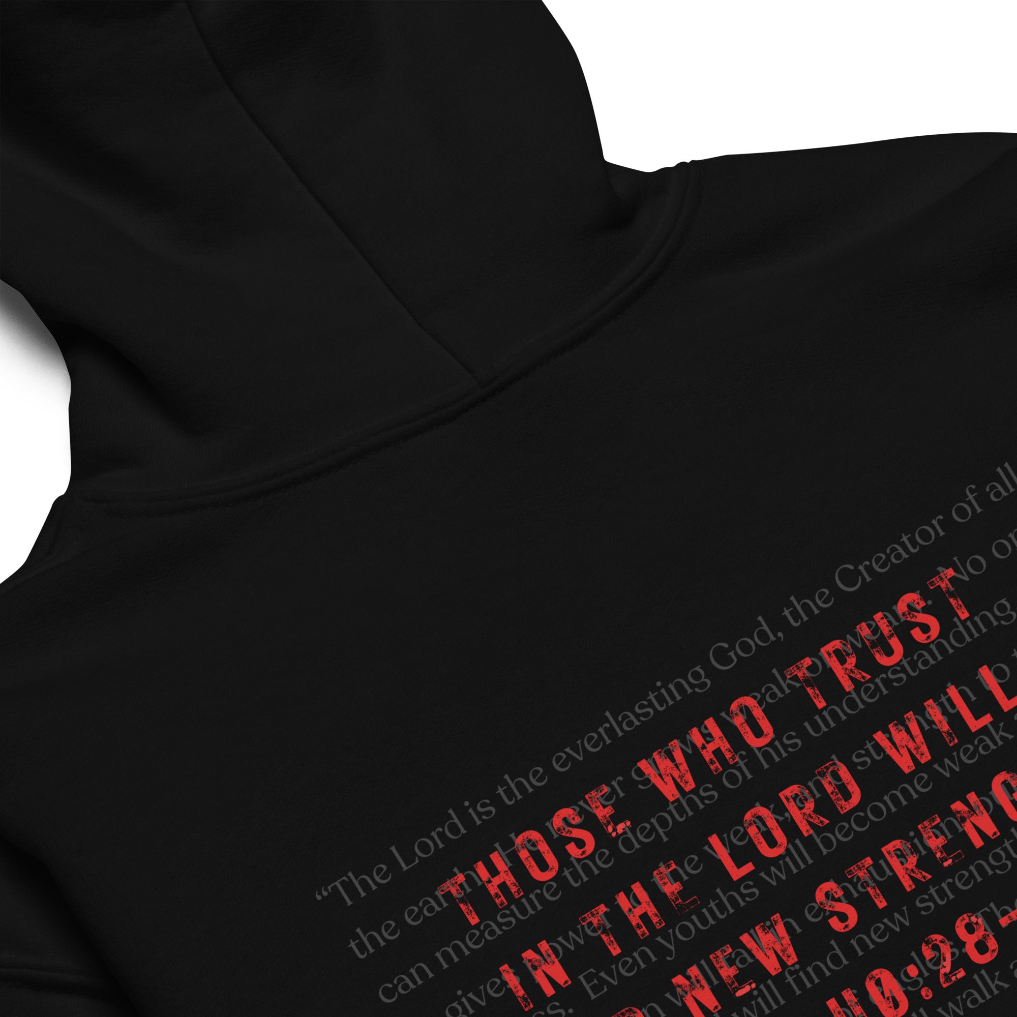 Youth Isaiah 40:28-31 Christian hoodie in Black - back view