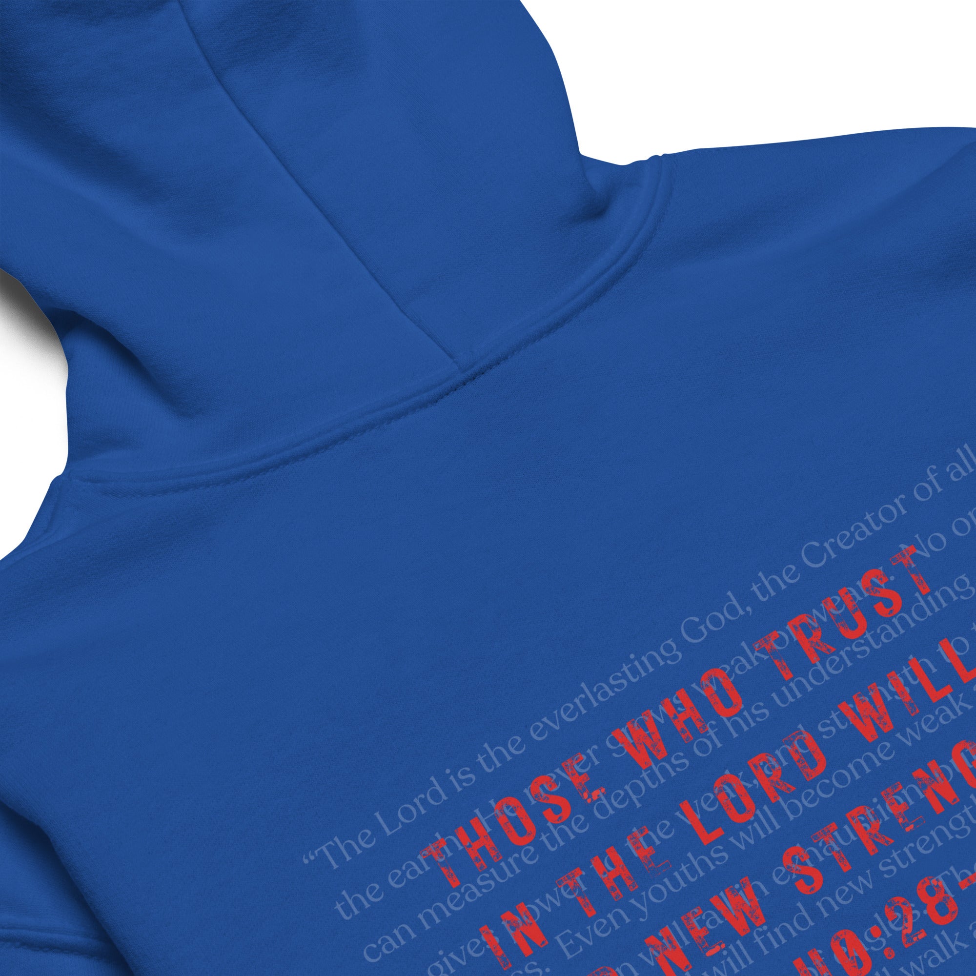 Youth Isaiah 40:28-31 Christian hoodie in royal - back view